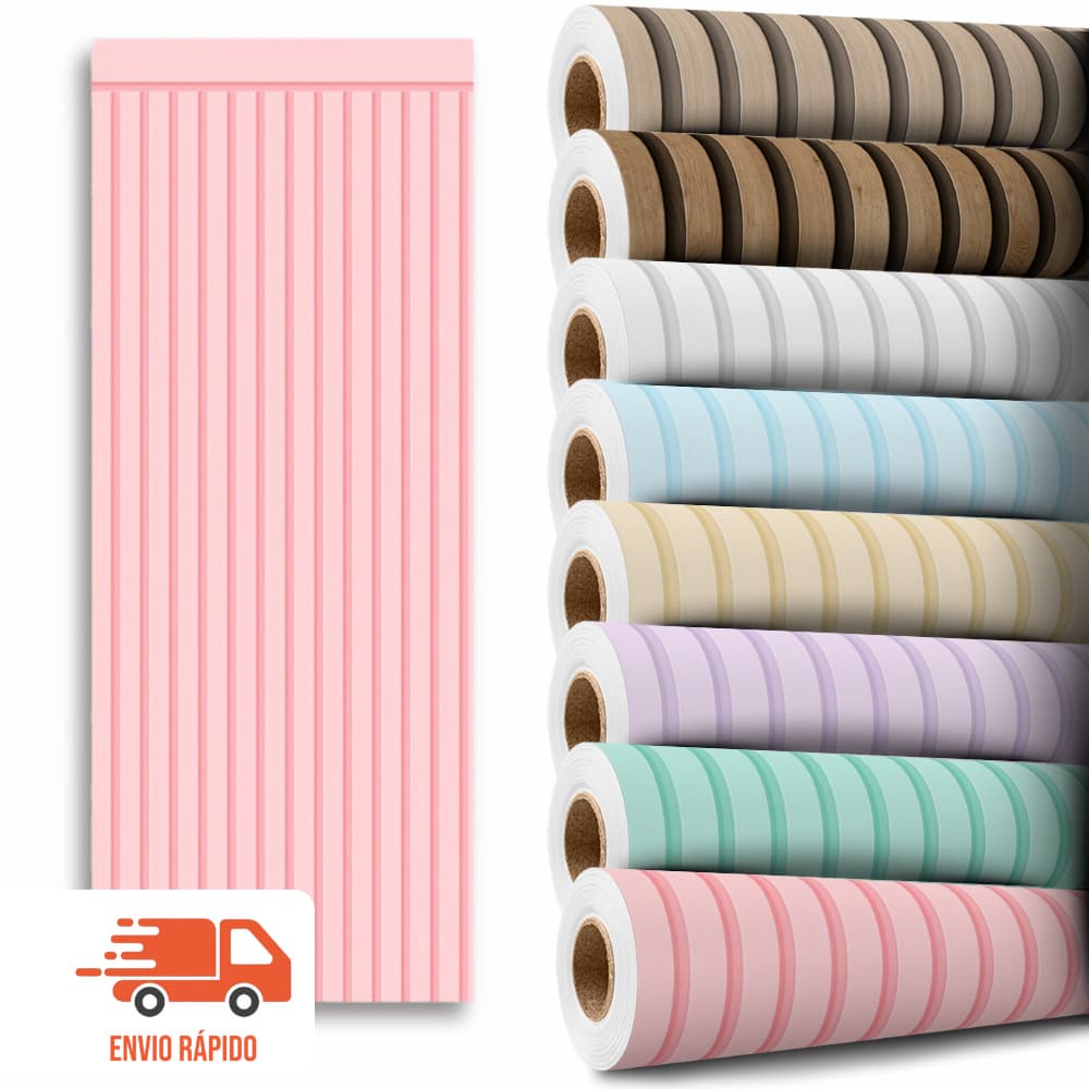 Papel de Parede Ripado Autocolante Varias Cores Faixa Meia Parede