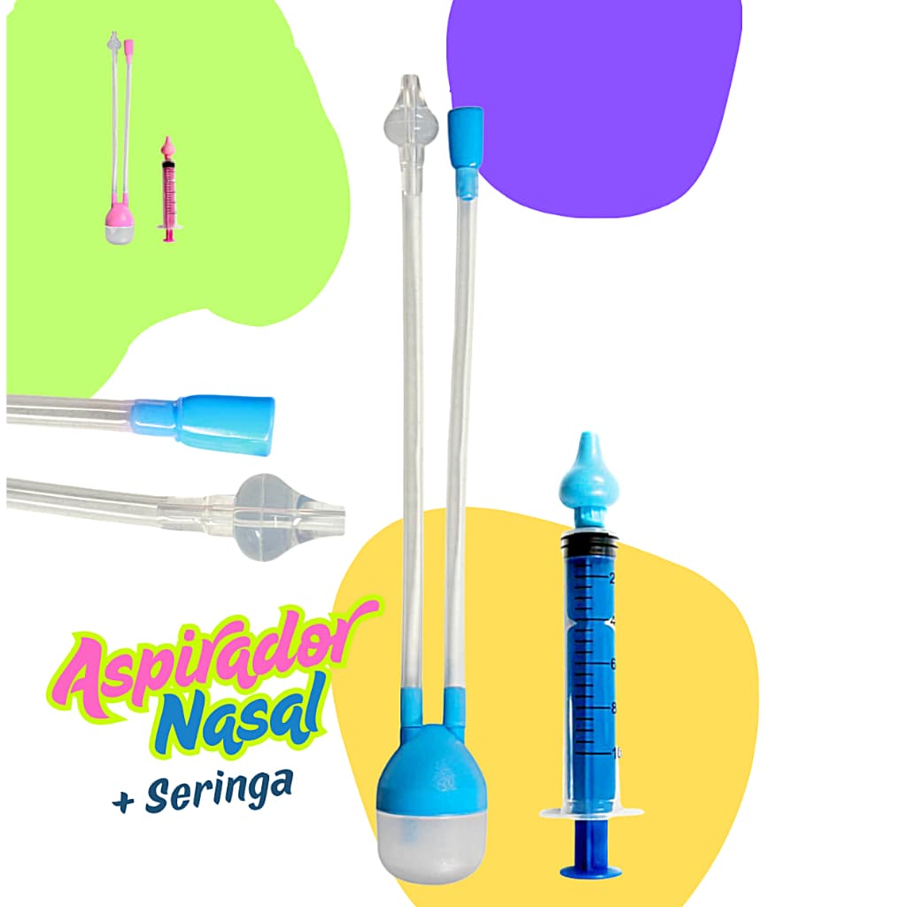 Kit Higiene Nasal Aspirador Sugador + Seringa Graduada Bebe Soro Catarro Nariz Criança Gripe