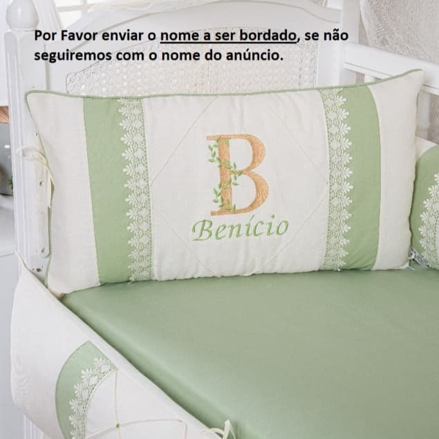 KIT BERÇO AMERICANO 8PÇS - 519 -PERSONALIZADO INICIAL E NOME DO BEBÊ-JA INCLUSO A SAIA MENINO/MENINA