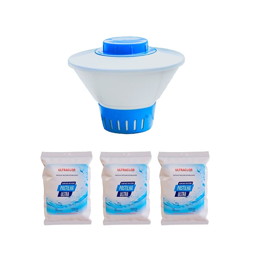 Clorador Flutuante Suporte Com 3 Pastilhas De Cloro Para Piscina Bóia Com 3  Pastilhas De Cloro