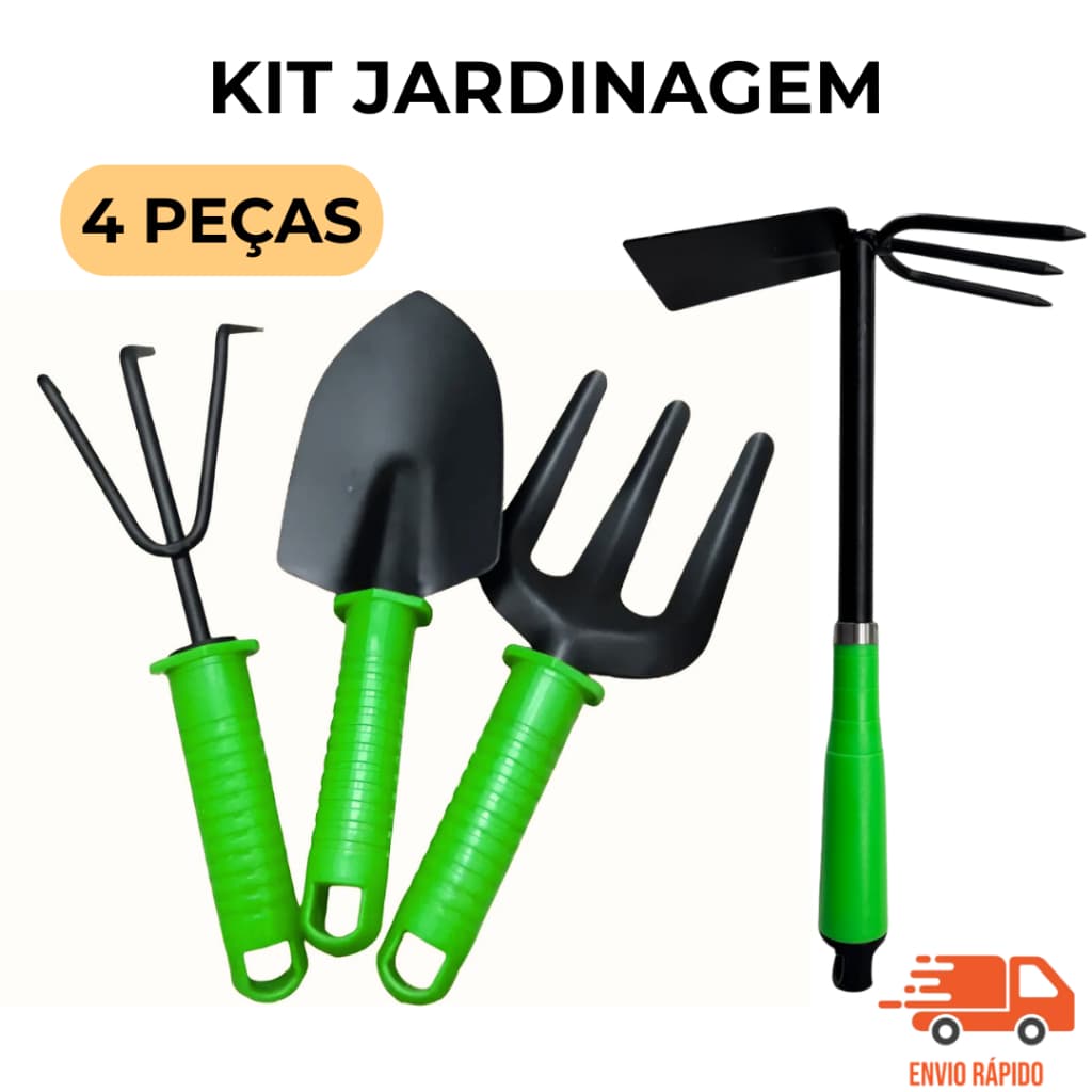 Kit Jardinagem 4 Peças Ferramentas Práticas para Jardim Horta e Vasos Ferro Durável