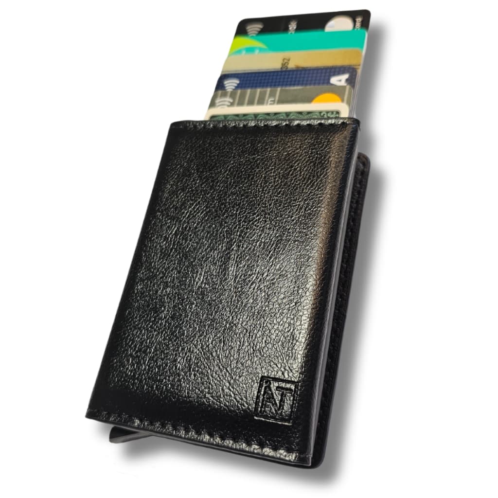 Carteira Masculina Preto Porta Cartão Antifurto Slim Feminina Rfid Couro PU Fibra Exclusive BULL