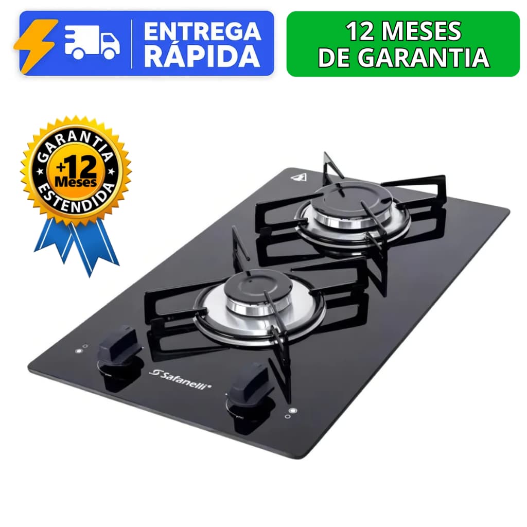 Fogão Cooktop Safanelli Semplice 2 Bocas Preto A Gás Acendimento Automático