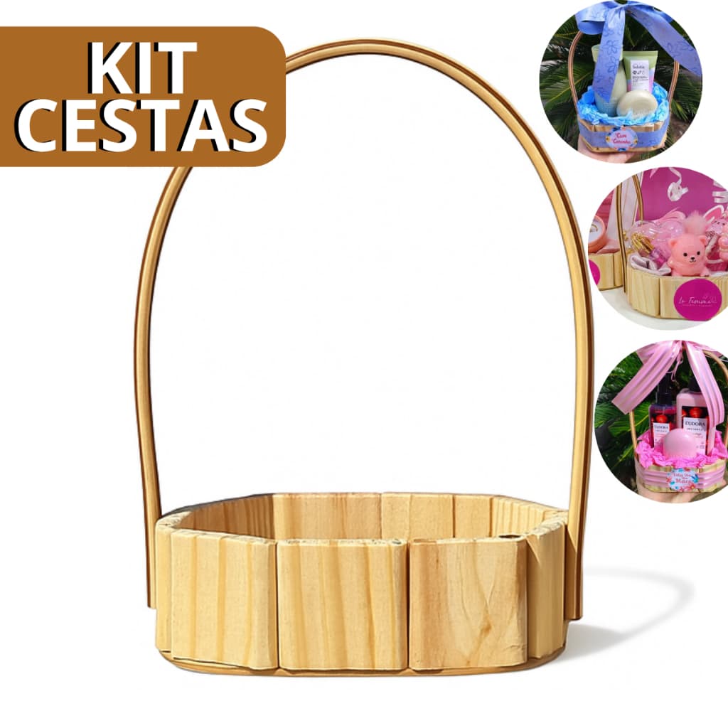 Kit 10 Cestas Oval De Madeira Fraldeira Com Alça Para Presentes Atacado Dia das Mães Natal Namorados Páscoa Cosméticos