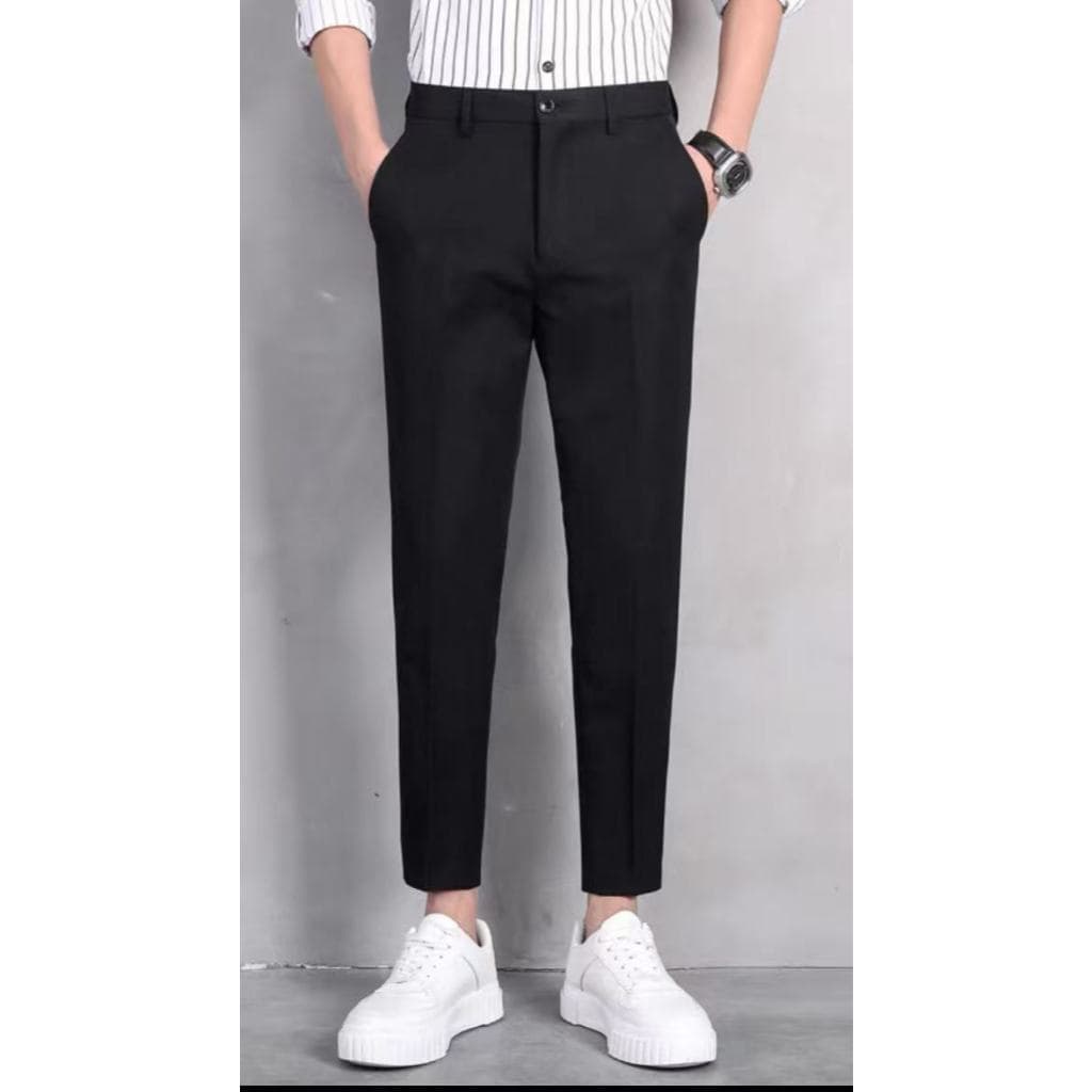 Calças retas masculinas, calças compridas masculinas de meia-idade, material fino adequado para uso durante todo o ano