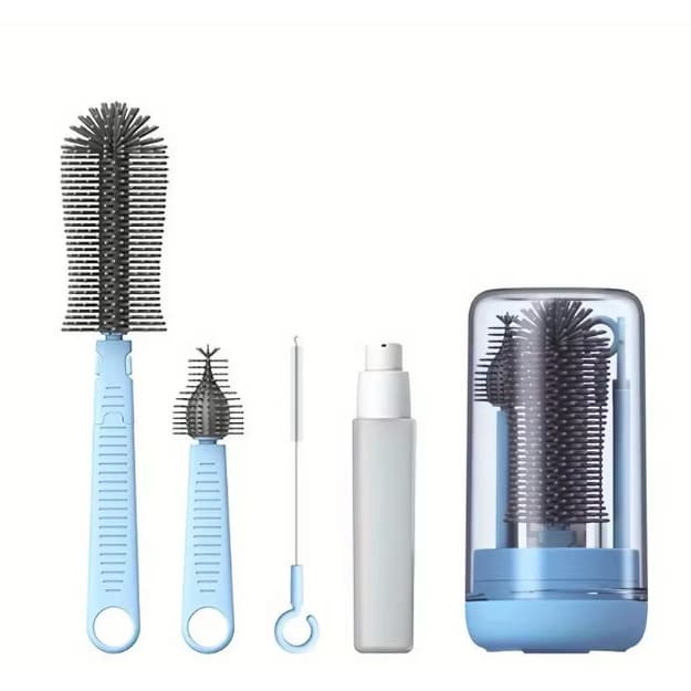 Kit Escova Higiene Lavar 4 em 1 para Copo, Garrafa,Mamadeira e Canudo Portátil para Viagem