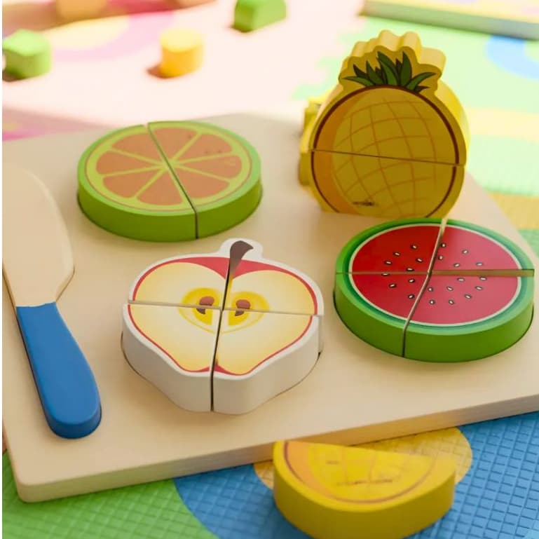 Brinquedo MDF Corta Frutas Legumes Doces Crec Brinquedos de Cozinha Corta Crec Velcro Frutas Madeira