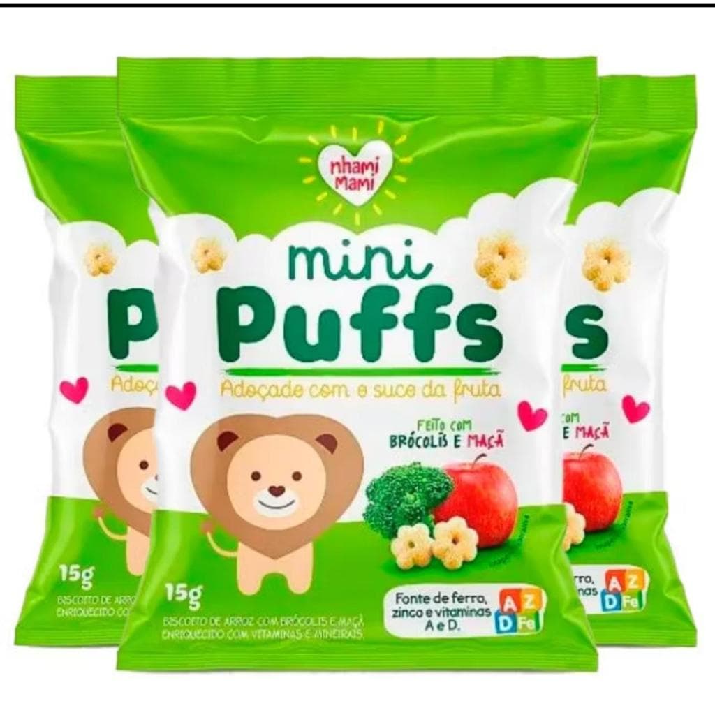 kit Biscoitos Mini Puffs - Brócolis e Maçã - 15g Nhami Mami