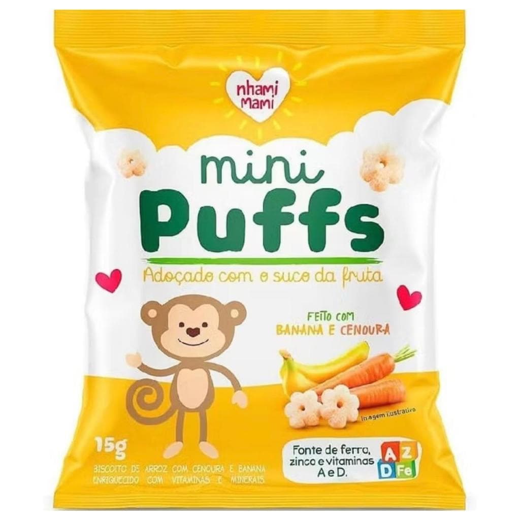 Biscoito Mini Puffs - Banana e Cenoura - 15g Nhami Mami