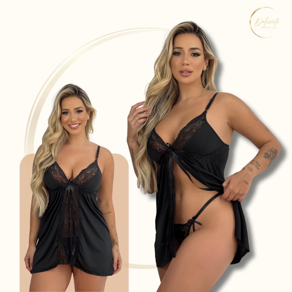 Camisola Renda Aberta com Calcinha Fio Brinde | Sensual | Noite Romântica