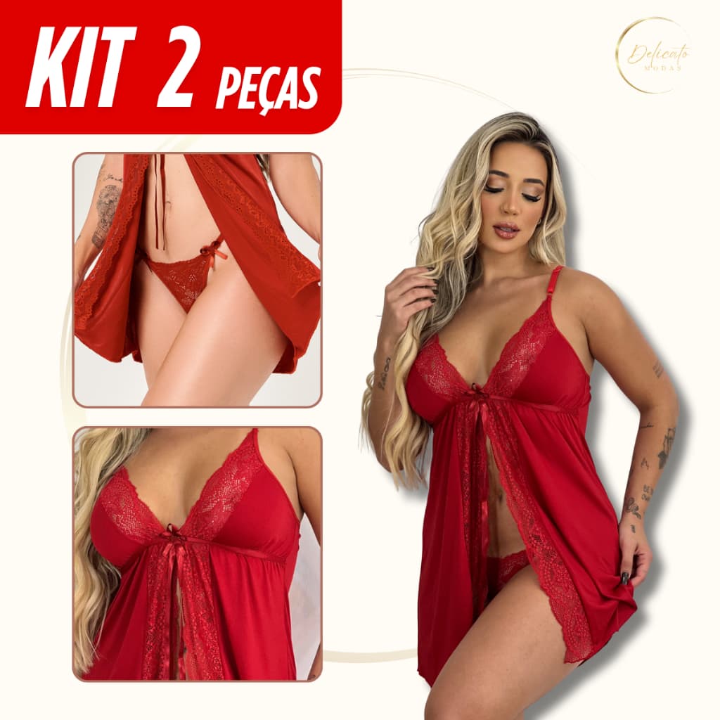 Kit 2 Camisolas Abertas com Calcinha De Brinde Renda | Elegante & Confortável | Frete Grátis