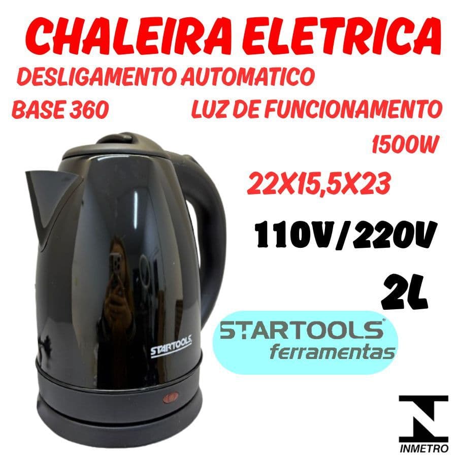 Chaleira Eletrica Jarra 2L 1500W 110V 220V Desligamento Automático Aço Inox Base Rotativa