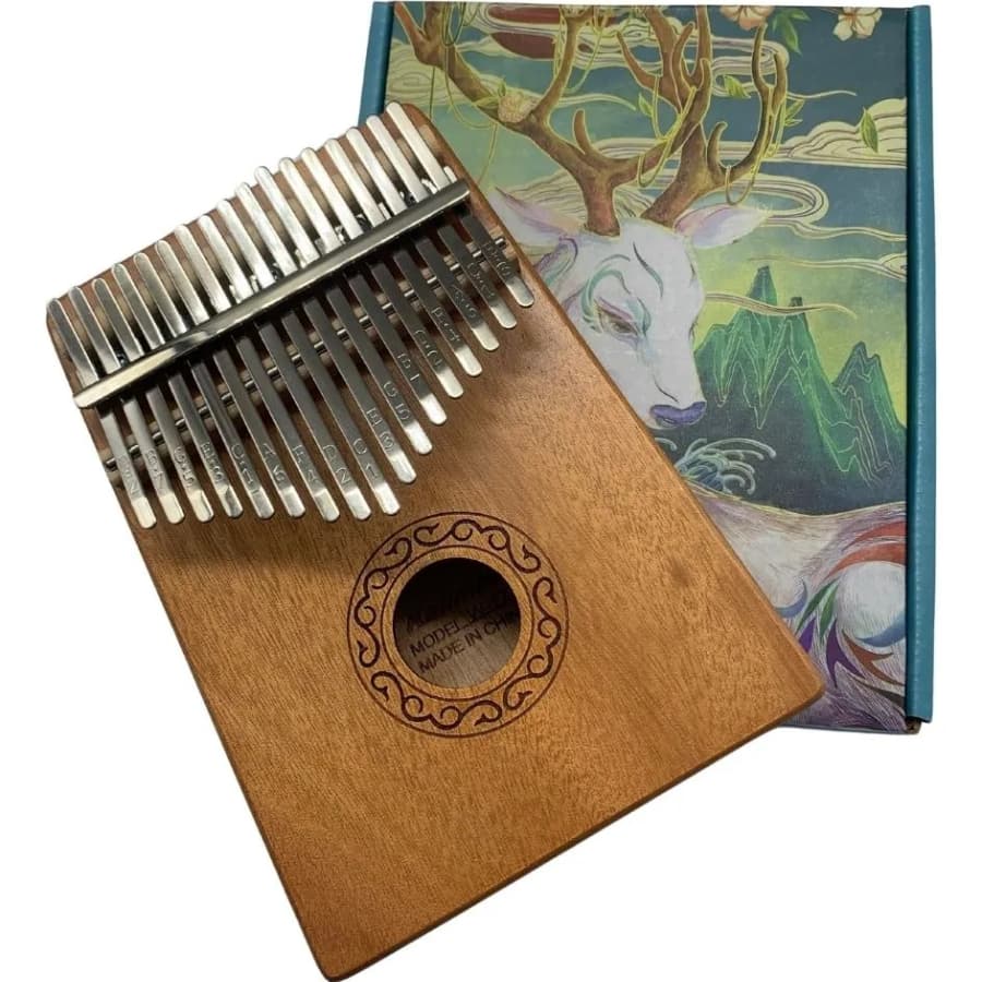 Kalimba 17 Chaves Piano de Dedo Profissional Kimi Africano Marrom Mogno c/ bag de transporte