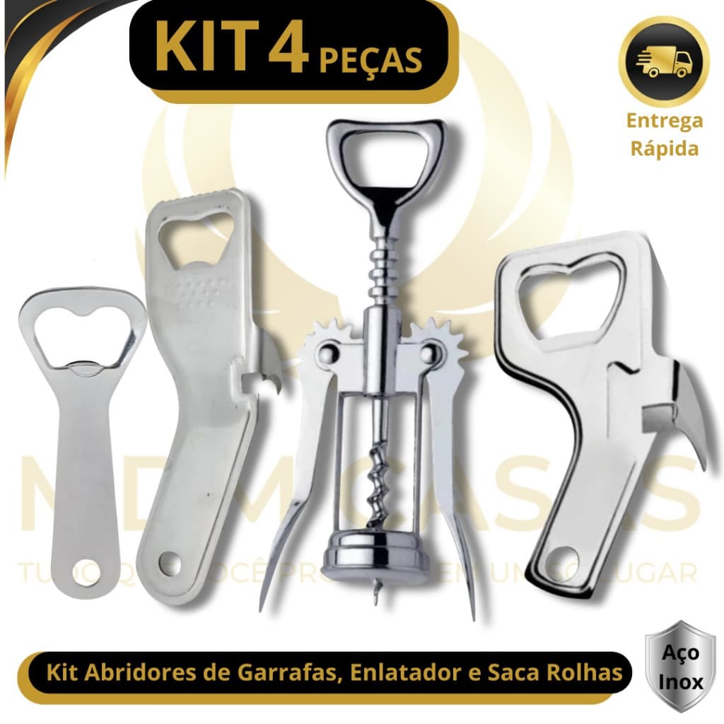 Abridor Grande Garrafa e Lata Abridor de Sardinha  Abridor Saca Rolhas Abridor Buteco Aço Premium