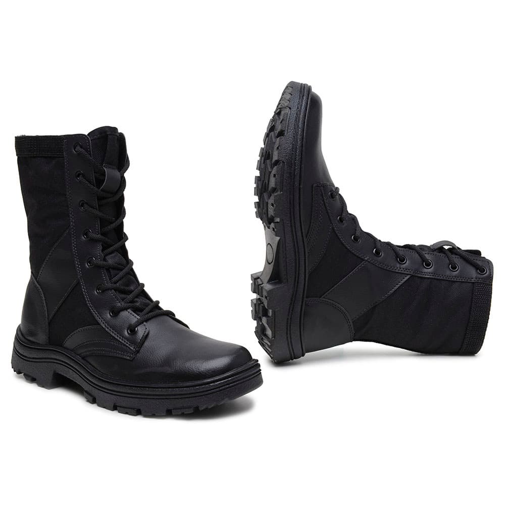 Coturno Militar Tático Masculino Couro Impermeável Tratorado Confortável Estilo Urbano e Resistente E Atraente Reforçado