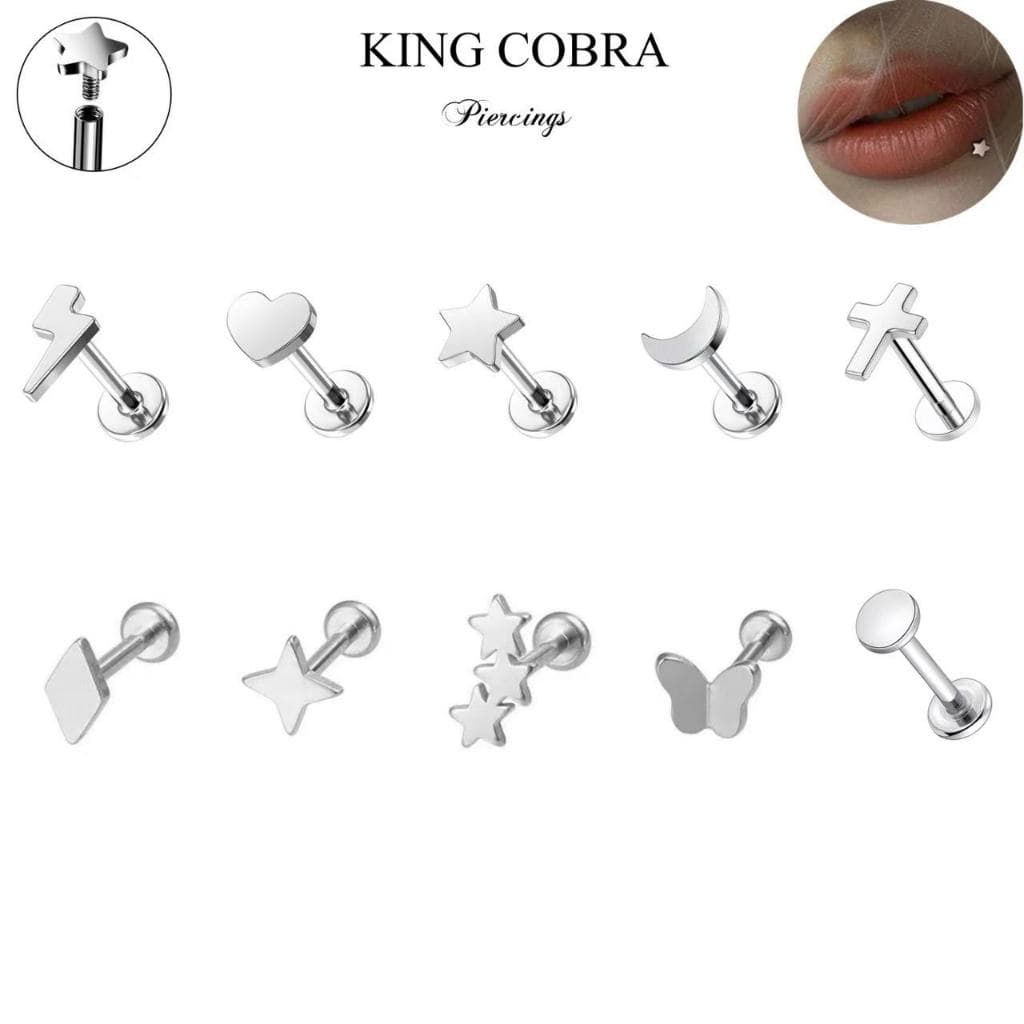 Piercing Labret Hipoalergênico Aço cirugirco Tragus Coração Estrela Raio Lua KB120
