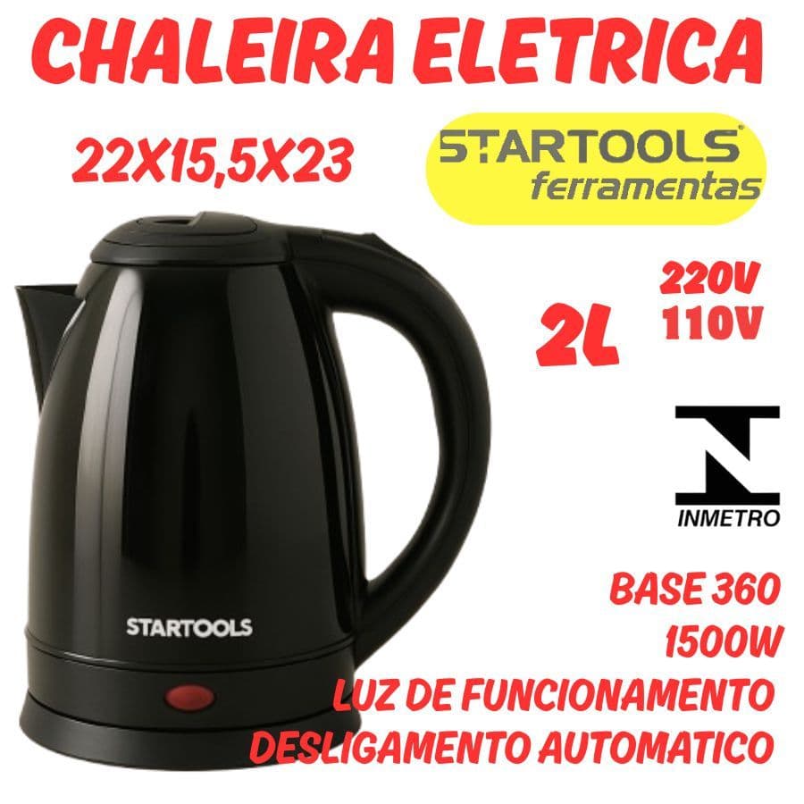 Chaleira Elétrica Jarra 2L 1500W 110V 220V Base Rotativa LED Indicativo Desligamento Automático