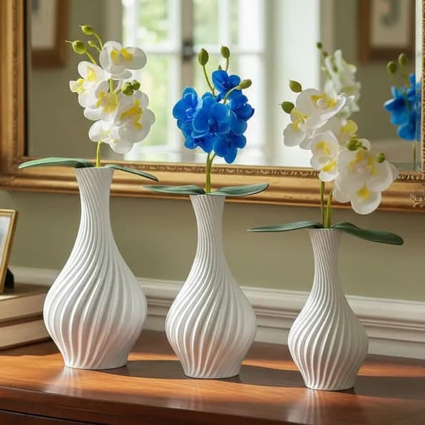 Kit 3 Vasos Decorativos Em Espiral Moderno Sala Cozinha Decoração Ambiente Plástico Resistente