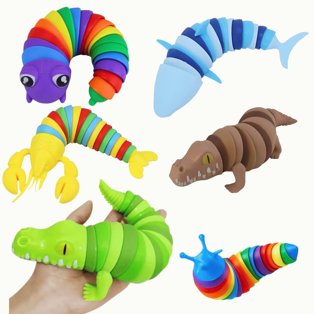 Brinquedo Lesma Tubarão Jacaré Articulado Sensorial 3D Antiestresse Autismo Alivio Fidget Toy