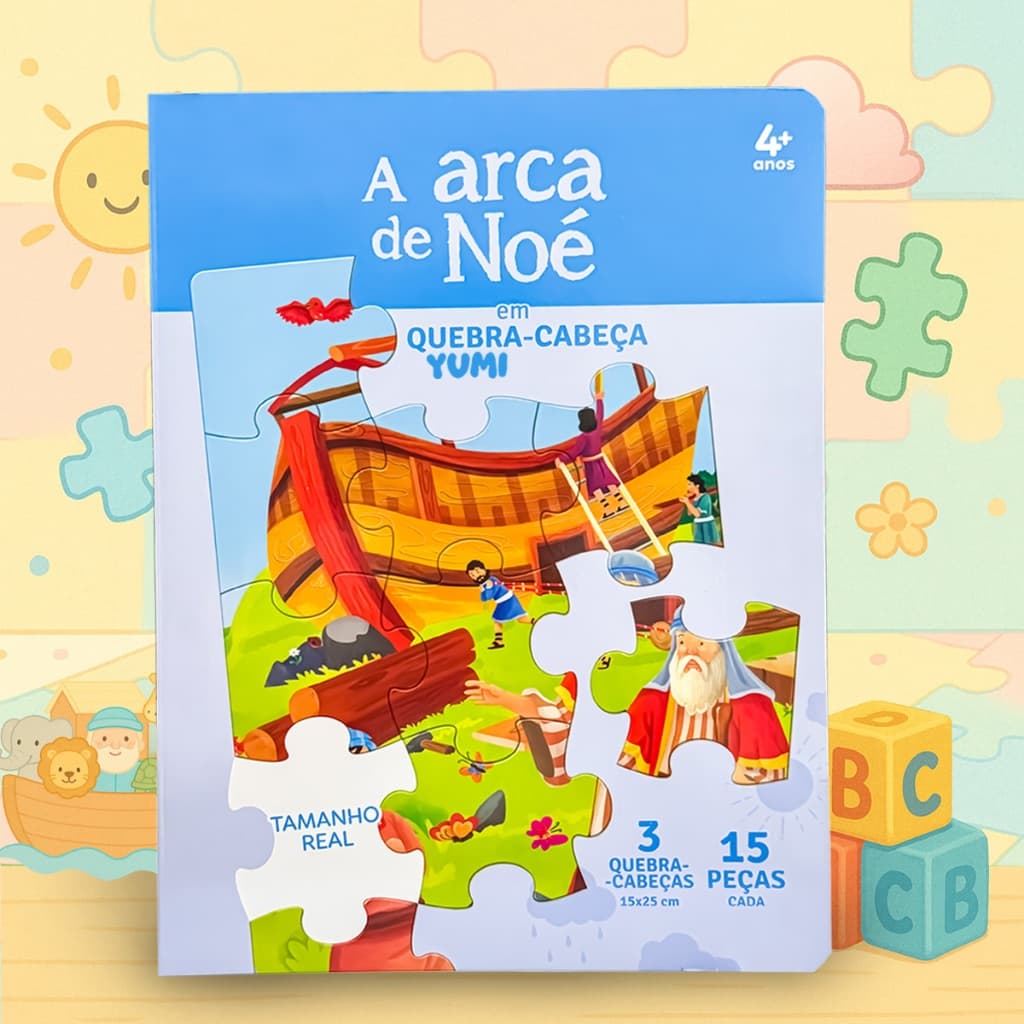 Livro Infantil A Arca De Noé Em Quebra-cabeça | Bíblia Infantil Leia E Divirta-se 4 A 12 Anos 45 Peças