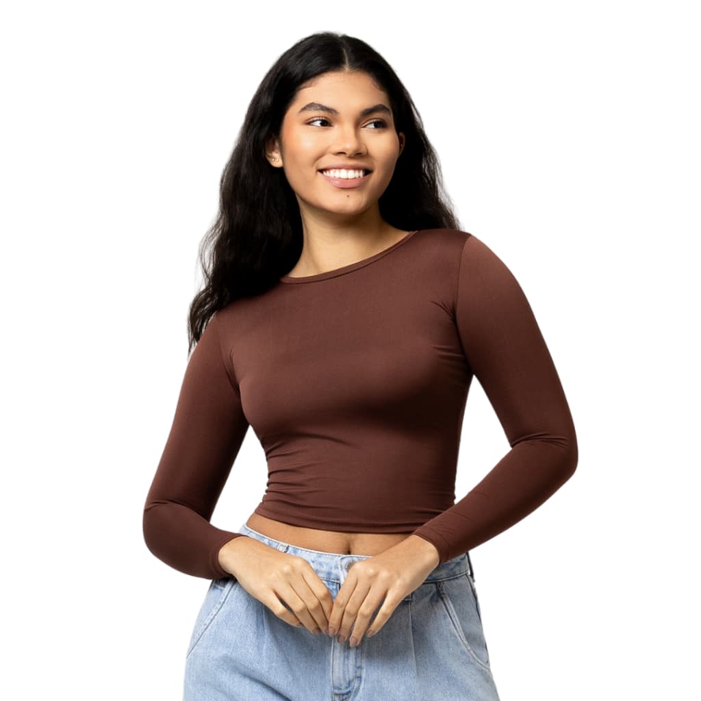 Blusa Feminina Manga Longa Blusinha Manga Comprida Ajuste Perfeito Baby Tee