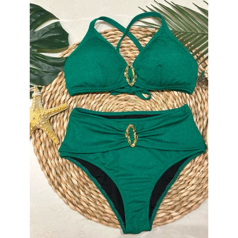 BIQUINI ESTILOSO  CINTURA ALTA E DETALHES DOURADO