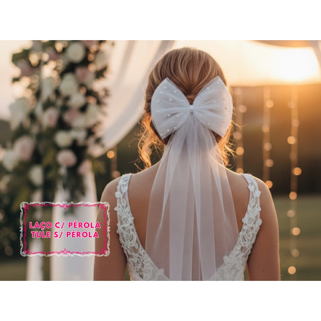 Laço De Tule  para Noivas - Veu de Noiva Casamento - Penteado De Noiva Daminha - Laço De Cabelo Feminino - Civil Igreja