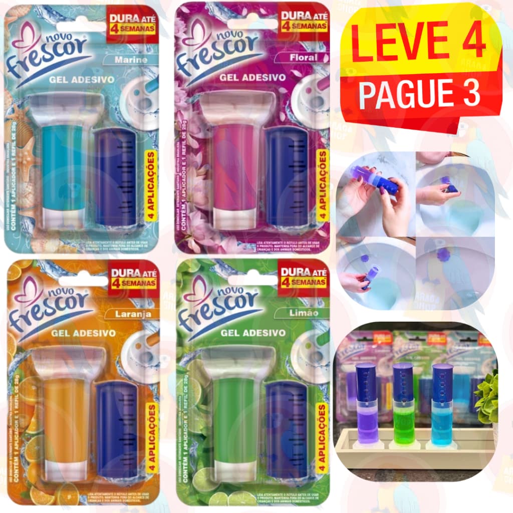 KIT C/04 ou 01 Adesivo Pastilha Gel Sanitário Perfumado Limpeza Profunda