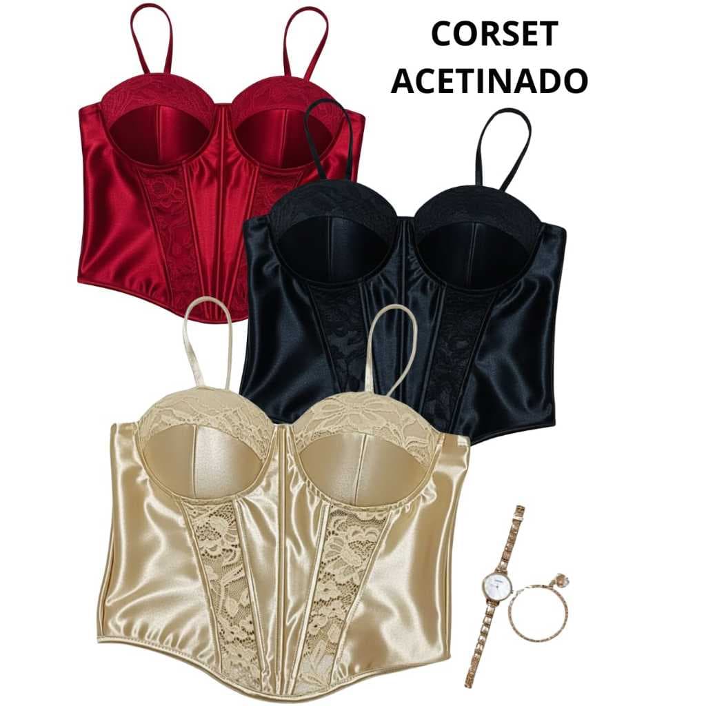 Cropped Feminino Corset Com Renda . Alça e Bojo moda 2025 Em Promoção Tamanho único