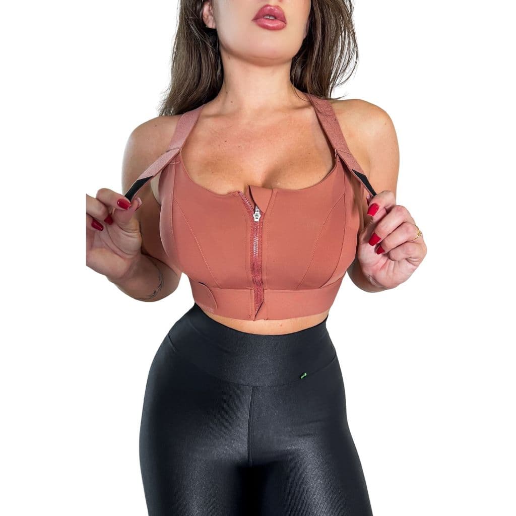 Top Esportivo Alta Sustentação Ajustavel Ziper Frontal Academia Fitness Jump Corrida