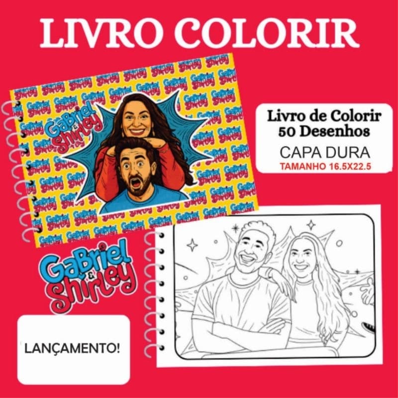 LIVRO DE COLORIR GABRIEL E SHIRLEY/CAPA DURA/WIRE-O/50 PÁGINAS 150GR PAPEL CARTÃO TAMANHO 22.5X16.5