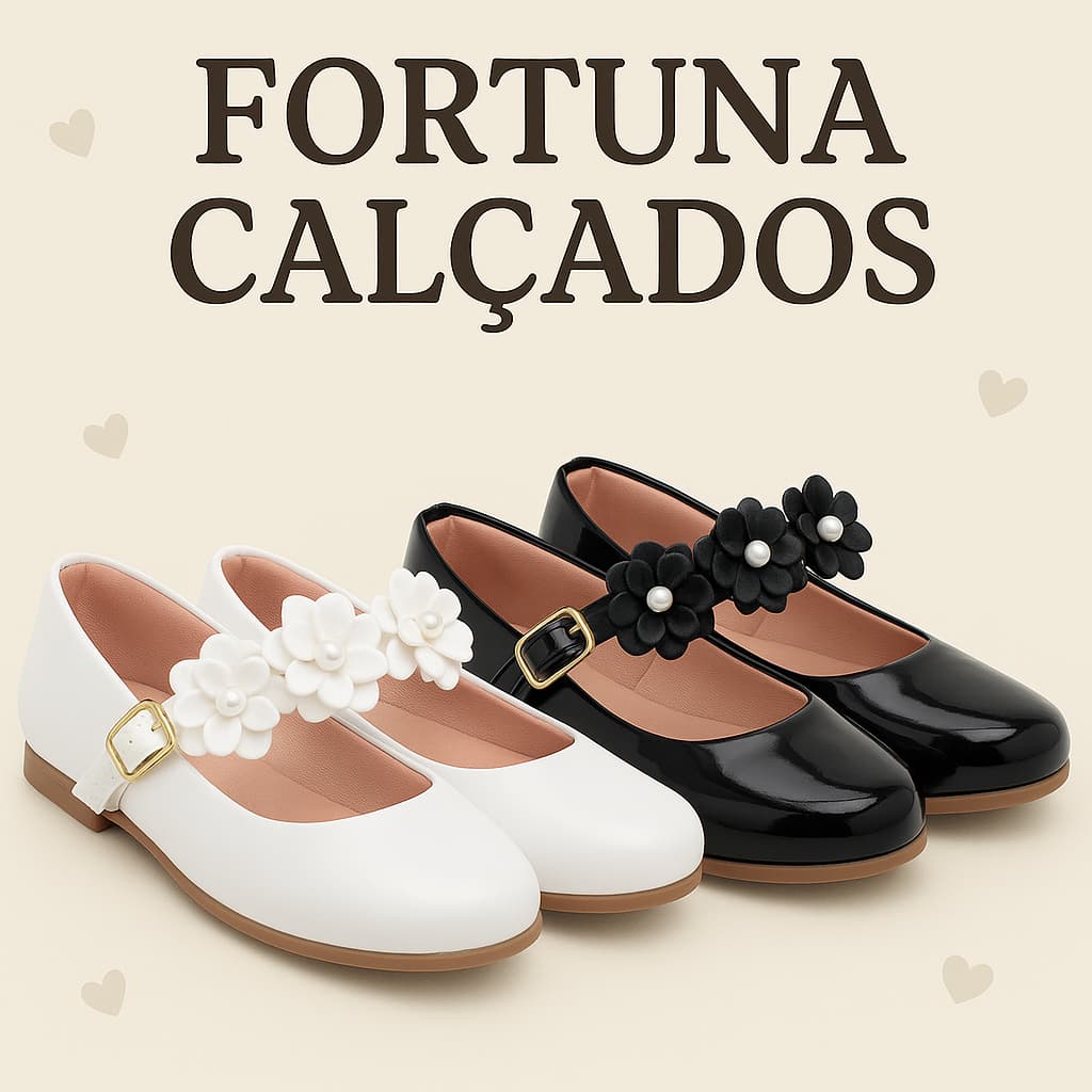 Sapatilha Infantil Menina Detalhes em Flores Preta ou Branca