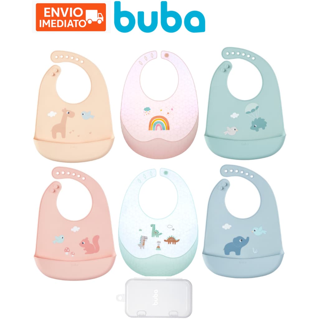 Buba Babador Silicone Com Ajuste Todos Modelos Menina Menino Azul Rosa Verde Bege Oficial