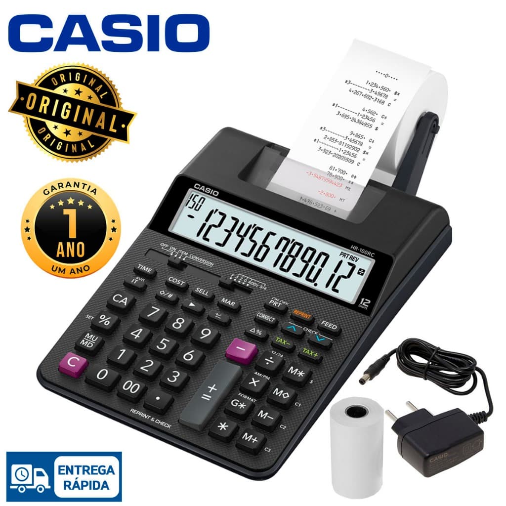 Calculadora Com Bobina Impressão HR 100RC Bivolt Original Escritório Comércios Completa e Compacta