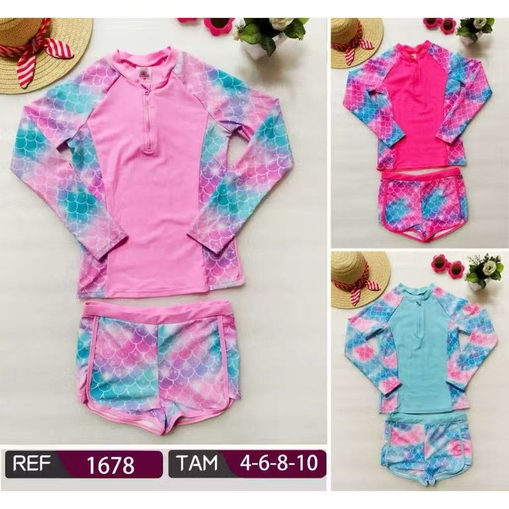 Biquíni Infantil Menina 2 Peças Calçinha Camiseta Proteção Uv50 Biquini Biquine