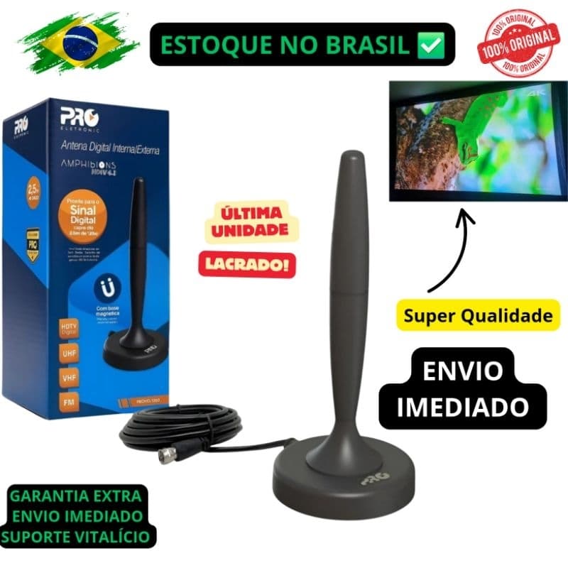 KIT Antena Digital para Tv Interna e externa Proeletronic LANÇAMENTO - ProHd-2300 - Base Magnética