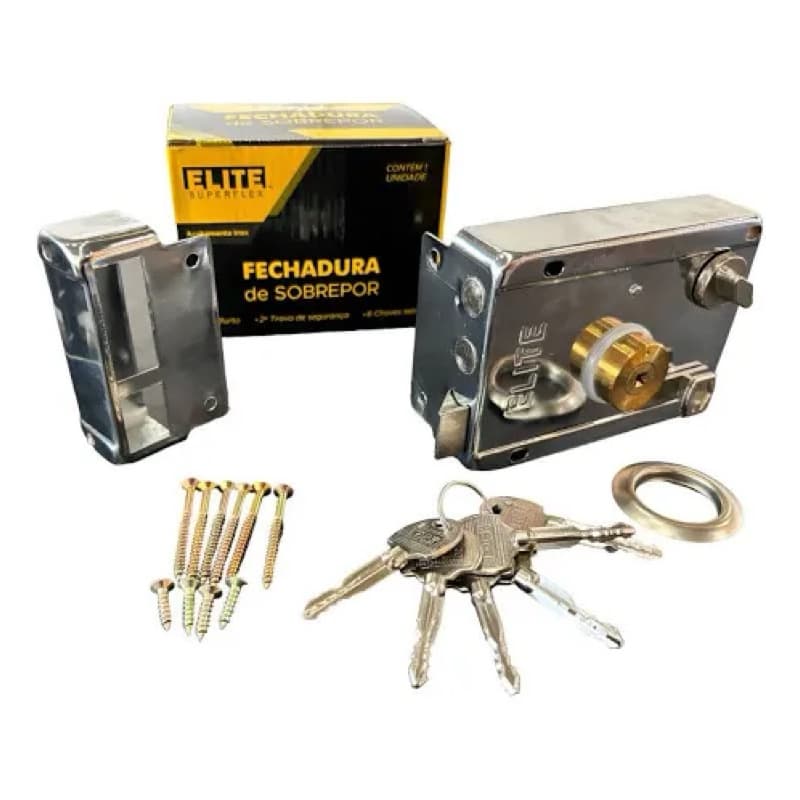 Fechadura de Sobrepor tetra Cromada com 6 Chaves