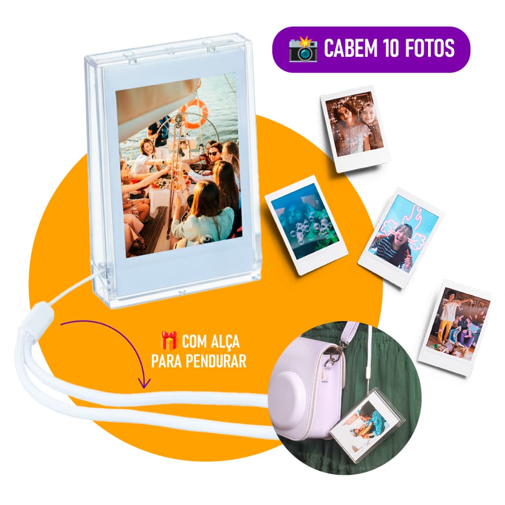 Porta Foto Fujifilm Estojo Para Instax 8 9 11 12 Mini Cristal c/ alça para pendurar Colecionador