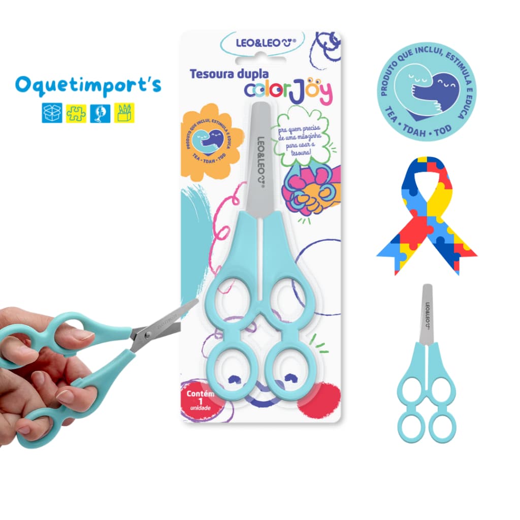 Tesoura Dupla Ambidestra Crianças Atípicas TEA TOD TDAH - Colorjoy