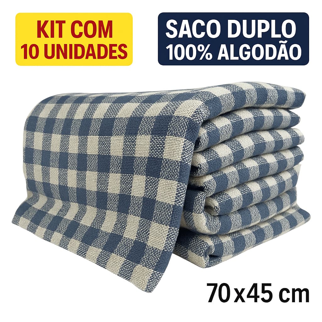 Kit 10 Pano de Chão Xadrez Grande Duplo 70x45cm Algodão Grosso Atacado