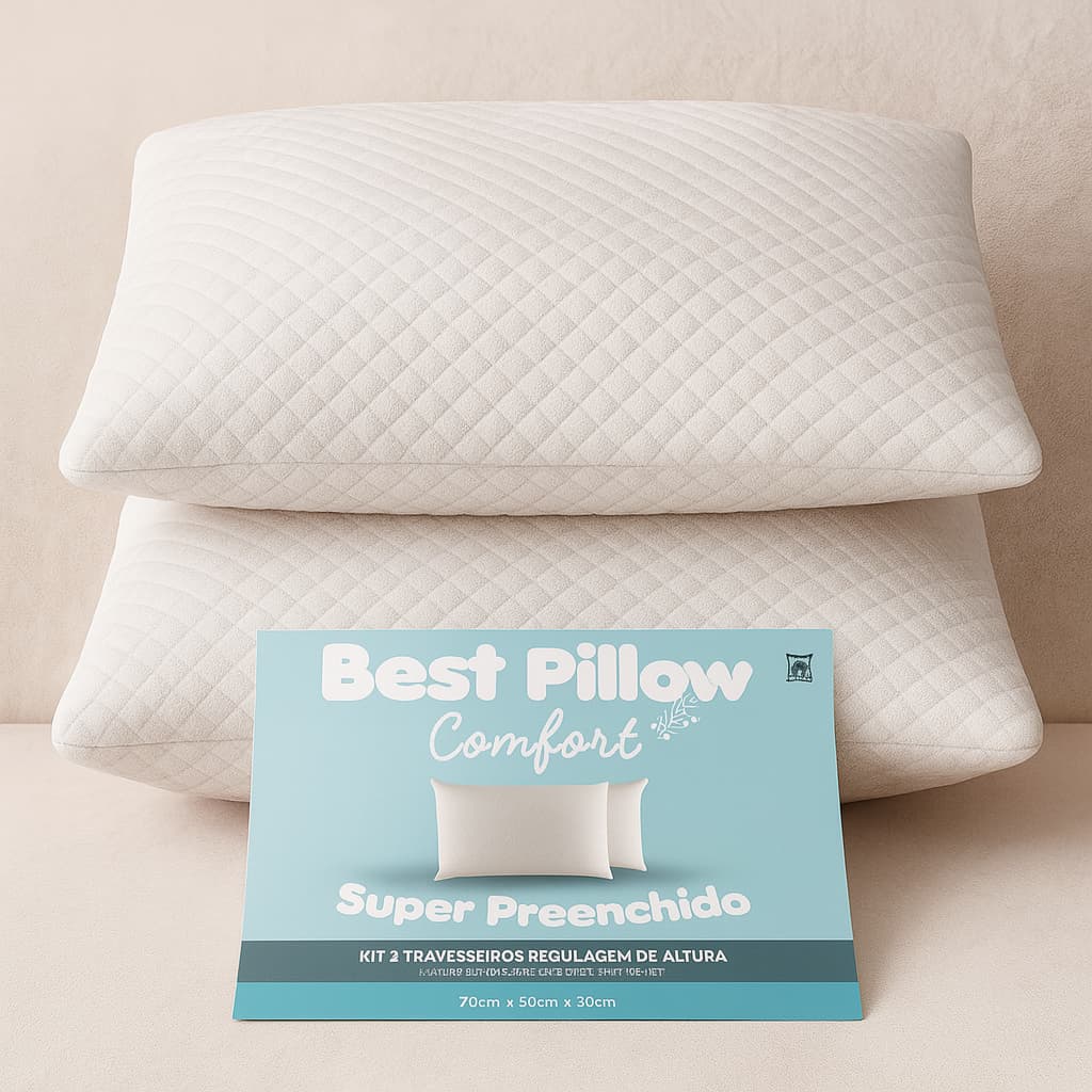 Kit Travesseiros Regulagem de Altura - 70cm x 50cm - Travesseiro Matelado na cor Branca
