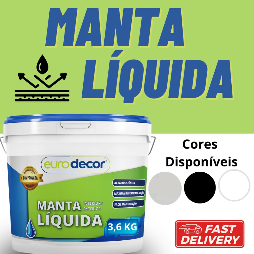 Manta Líquida 1Kg e 3,6kg Emborrachada Impermeabilizante Eurodecor Várias Cores
