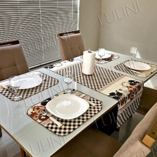 Kit Jogo Americano + Caminho de Mesa (5 peças) - CASA E DECORAÇÃO