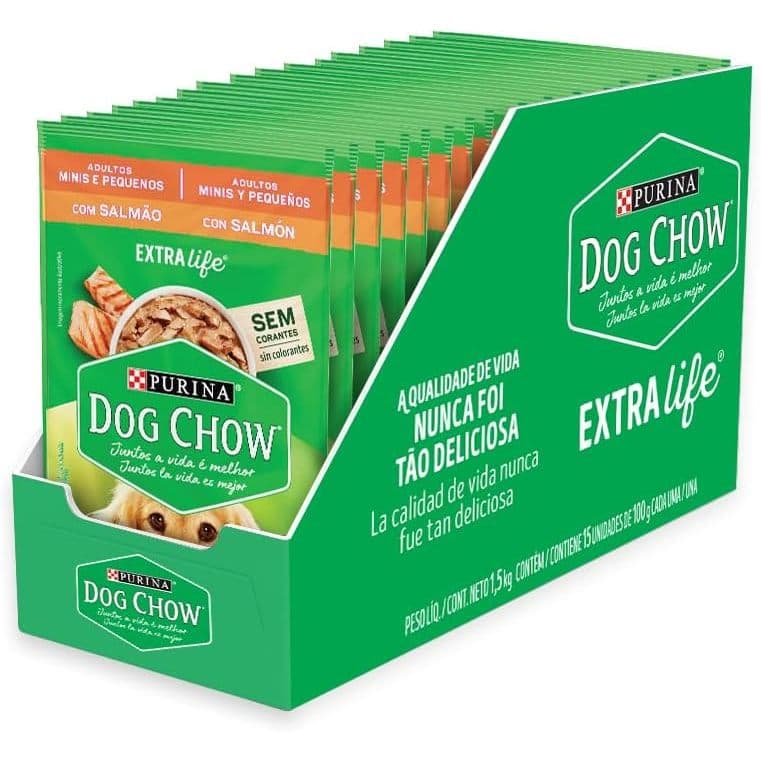 Sachê Dog Chow Pequeno Salmão - Com 15 Unidades