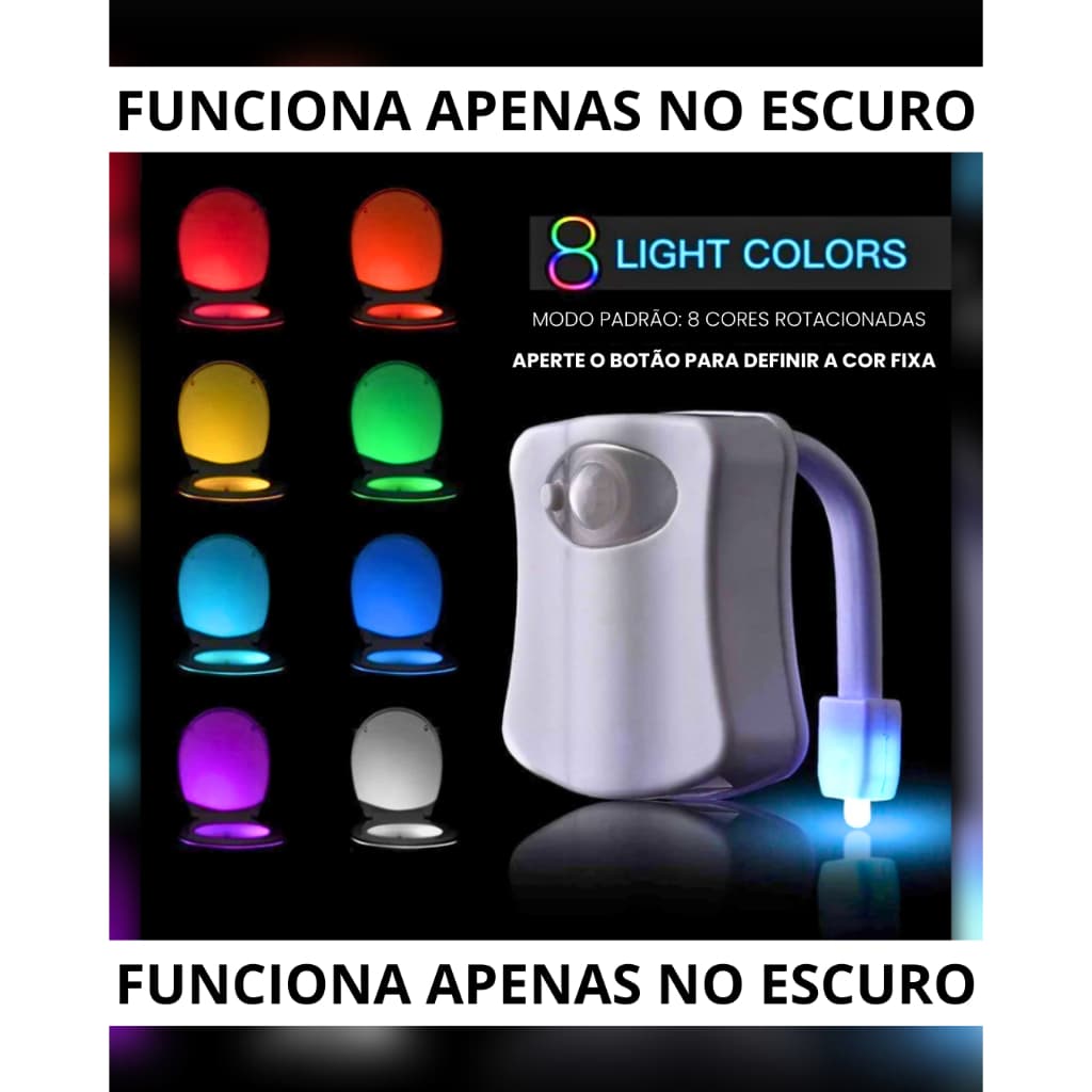 Luz Sanitária com Sensor de Movimento LED Colorido 8 Cores FUNCIONA APENAS NO ESCURO - SQ7006