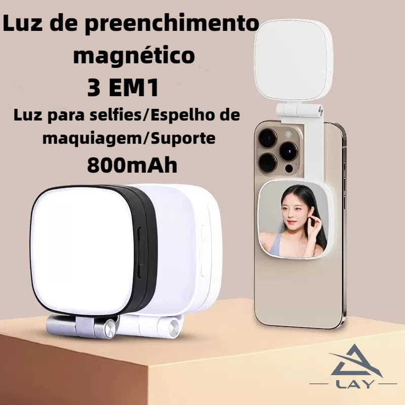 luz de preenchimento suporte de telefone com espelho e luz de preenchimento magnético 3 em 1 Beleza selfie LAY-M27