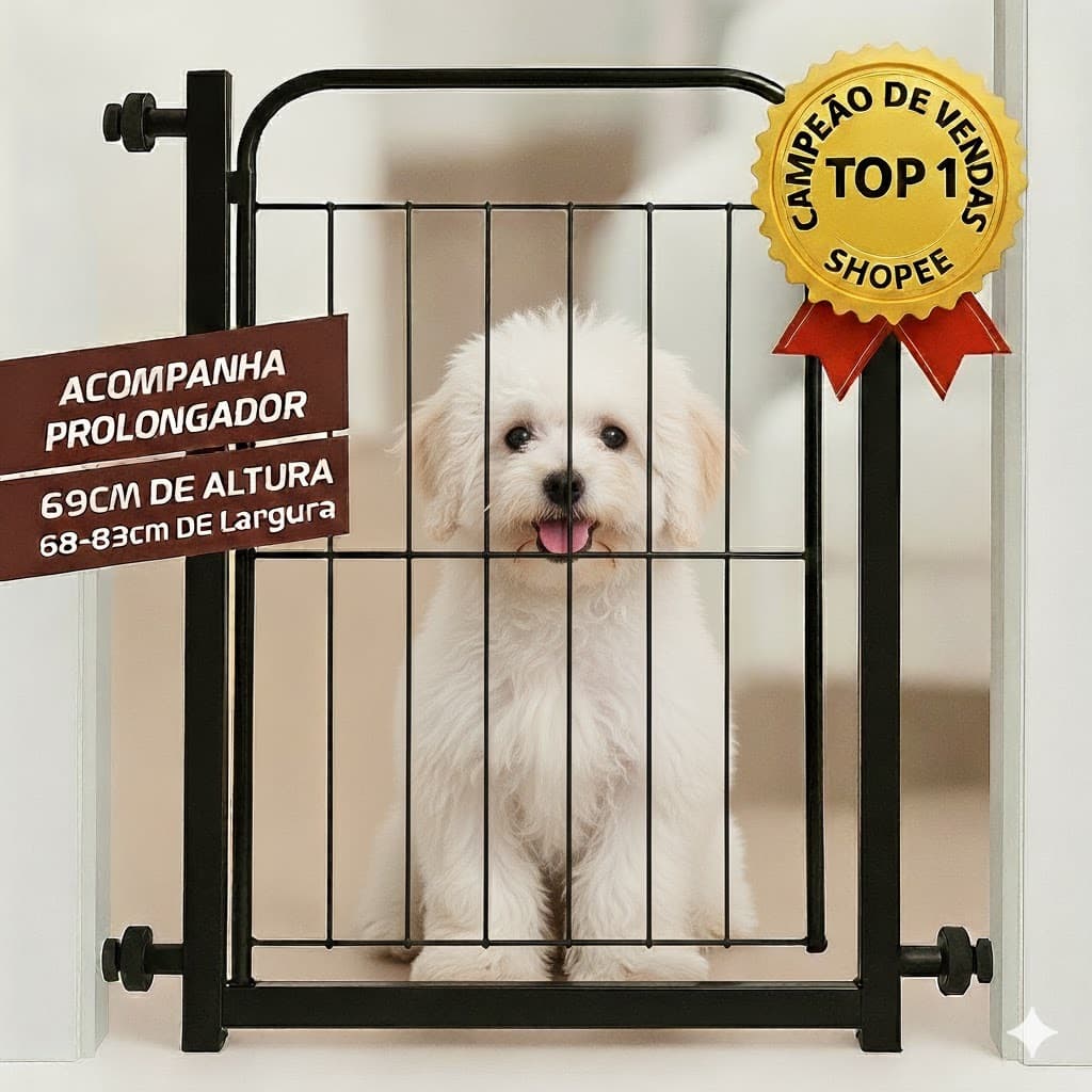 Portão de Segurança Pet e Infantil em Grade Aramada com Extensor de 10cm