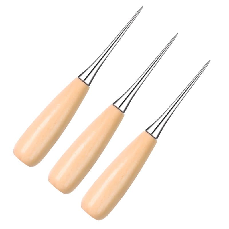 Kit 3 Agulhão Furador de tecido manual com cabo de madeira