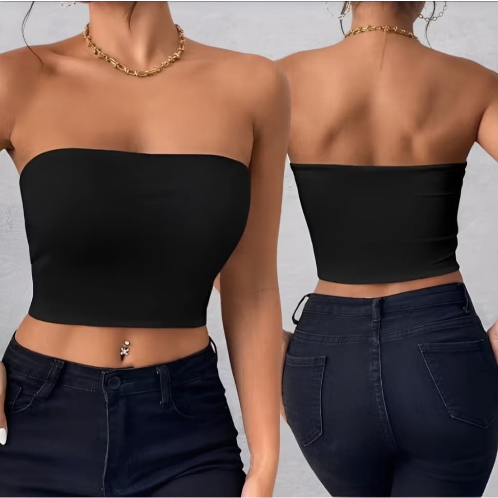 Top Tube Cropped Básico Feminino Tomara que Caia Suplex Confortável Verão Ajustado Casual Com Forro Duplo Sem Bojo