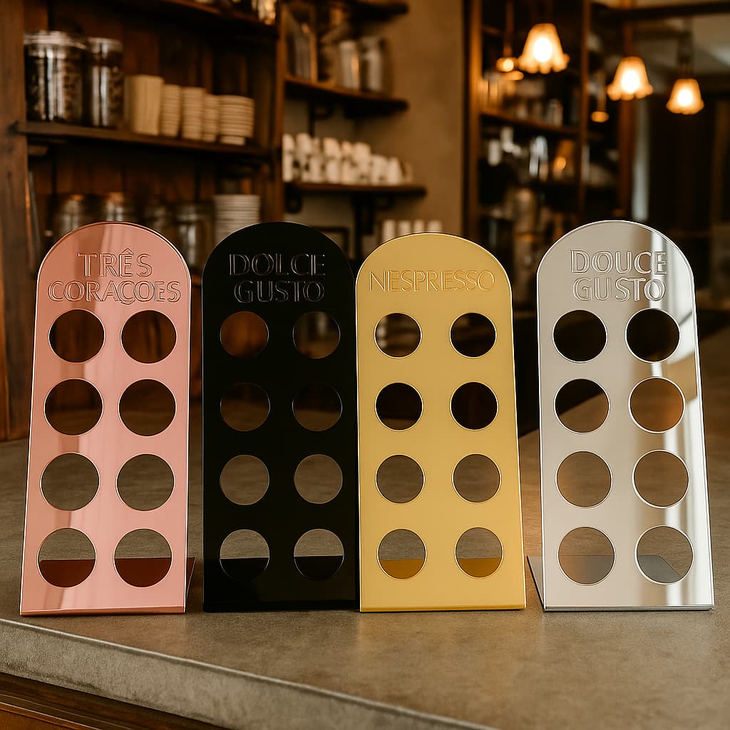 Porta 8 Cápsulas Acrílico Café - Dolce Gusto, Nespresso Três Corações.